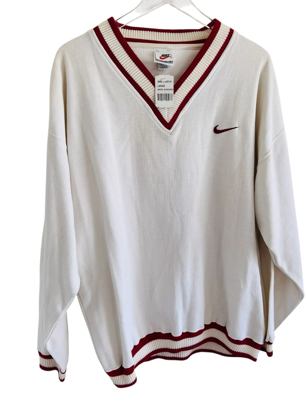 Vintage Nike Men's V-Neck Sweater with Red Trim - Picture 1 of 4